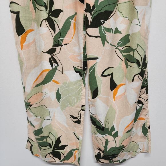 Nicole Miller Tropical Linen Blend Pants Size M Ruffle Waist Straight Leg Travel - Picture 4 of 10